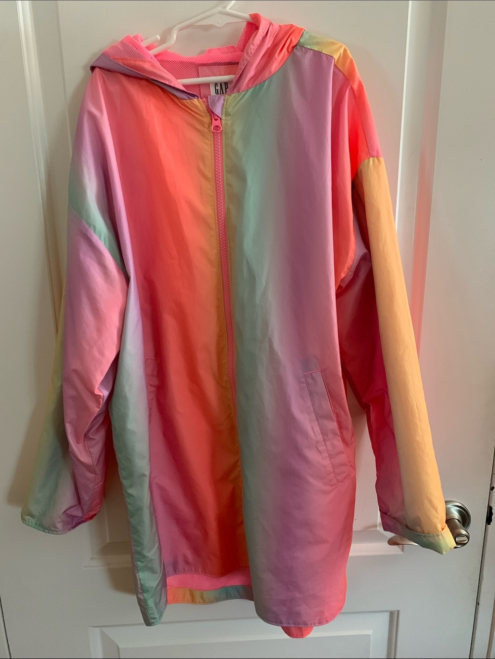 GAP Kids Hooded Rainbow Raincoat - Pink, Yellow, Green